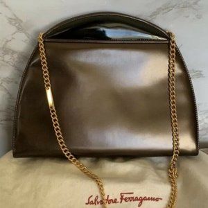 Vtg 90's Ferragamo Chain Strap Pantent Leather Bag